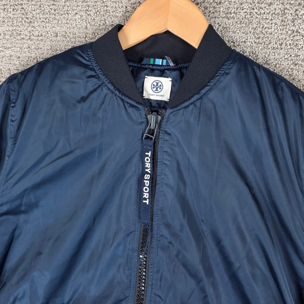 Tory Sport Women Blue Bomber Jacket Full Zip Pockets Athletic Outerwear Small